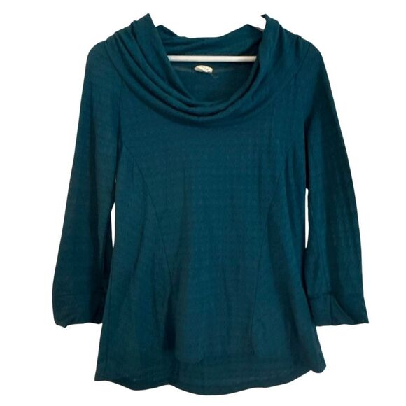 Anthropologie one September teal cowl neck top size M - Picture 2 of 9